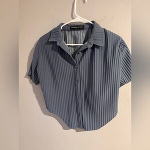 Maniere De Voir Slate Blue Ribbed Short Sleeve Button-Down Top